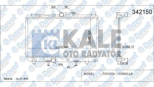 KALE 342150 Su Radyatoru Toyota Corolla / Corolla Compact / Liftback / Wagon 1.3 12v / 1.3 Xli / 1.6 Si 92-00 (Al/Pl/Brz)